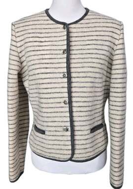 Vintage Preppy Academia SKYR Pure Wool Structured Striped Cardigan Sweater Sz 10